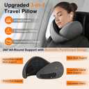 Travel Neck Pillow 3 in 1 with Heating and Massage, Memory Foam Cervical Pillow, 360º Ergonomic Design, Asymmetrical Sides Wireless Portable for Airplane Car Office, Skin-Friendly Cover
