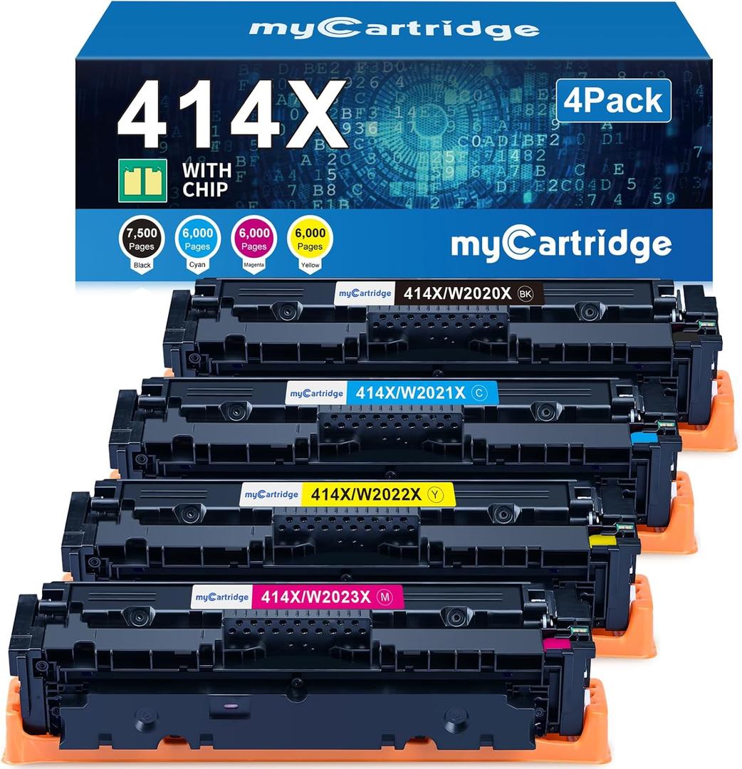 414X Toner Cartridges 4 Pack High Yield (with Chip) Compatible Replacement for HP 414X 414A for Color LaserJet Pro MFP M479fdw M479fdn M479dw Pro M454dw M454dn M479 M454 Printer Ink W2020X W2020A