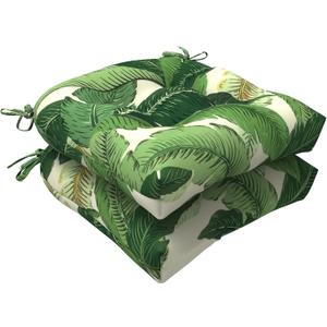 LVTXIII Outdoor Seat Cushions Seasonal Tufted Chair Cushions, Patio Chair Pads for Dining Chairs, Office Armchairs and Garden Furniture Decoration (Round Back, 19x19x4, Swaying Palms Green, 2 Pack)
