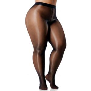 Shiny Tights for Women, Plus Size Black Sheer Ultra Shimmery Pantyhose, Sexy Oil Glossy Stockings Nylon (3X-Large-4X-Large Plus, Black)