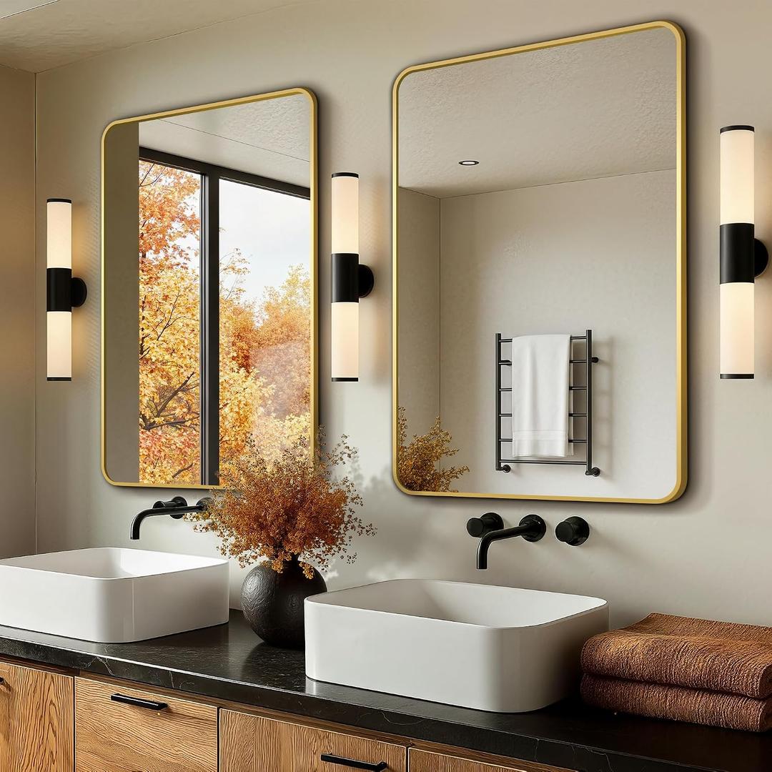 Bathroom Vanity Mirror for Wall, 2-Pack 36"x24" Wall Mounted Bathroom Mirror for Over Sink with Sturdy Metal Frame, Vertical or Horizontal, Living Room, Bedroom, Entryway(Gold)