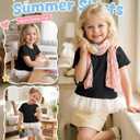 Toddler Girls Cotton Short Sleeve Shirts | Lace Hem, Crewneck, Baby Girl, Kids, Side Ruched, Summer, Tight, Cute, Basic, Casual, Comfortable, Soft, Solid Color, Plain