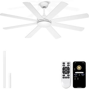 60'' White Ceiling Fan Without Lights for Indoor/Covered Outdoor
