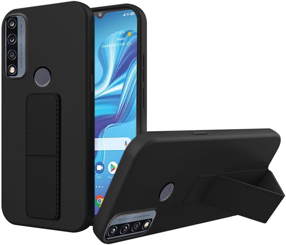 Case for Alcatel TCL 4X 5G (T601DL) / TCL 20 A 5G Phone Case with Hidden Folding Telescopic Kickstand/Stand Shockproof Protective Cover Silicone TPU Case - Black