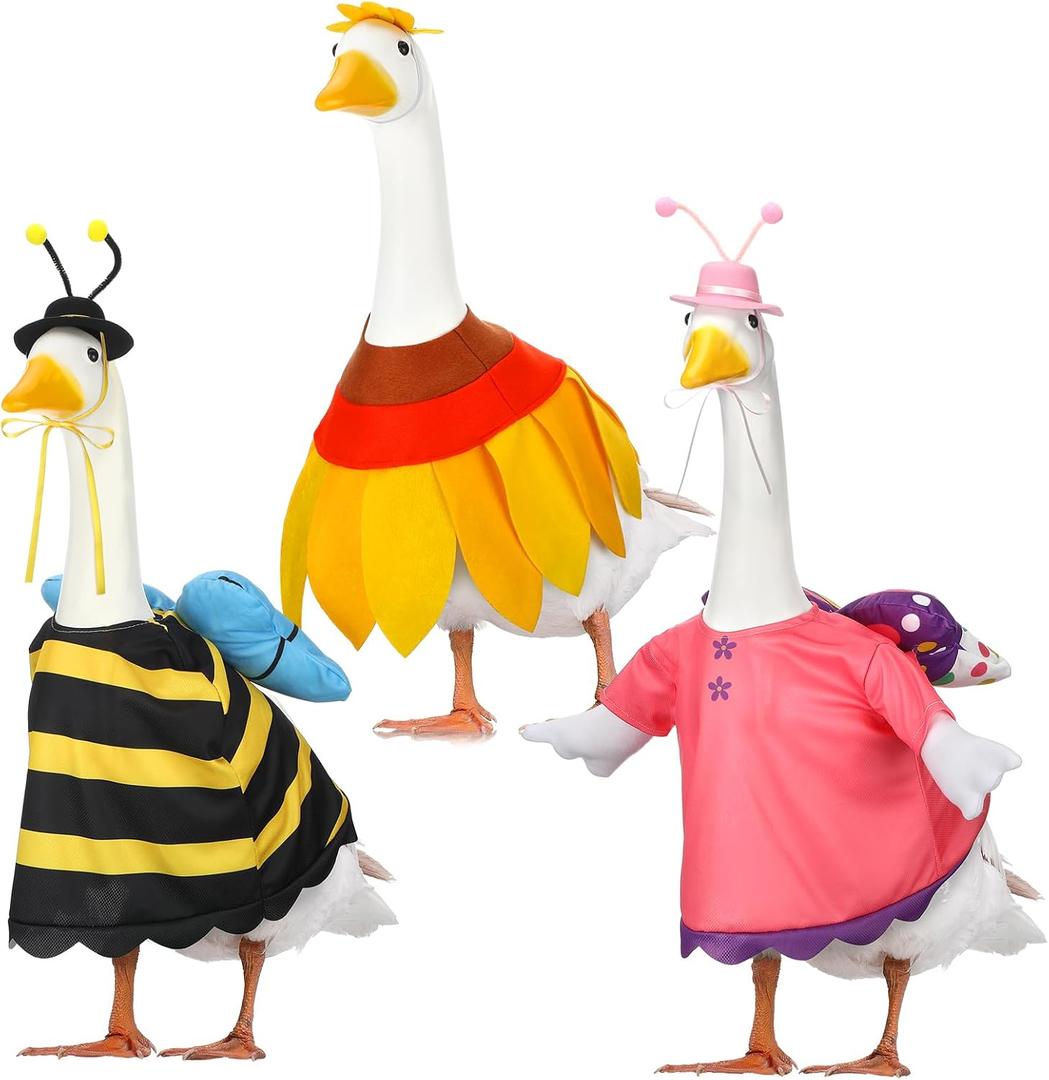 Suzile 3 Pcs Goose Outfits Porch Goose Clothes Goose Costume for 23 Inch Cement Goose Garden Bee Butterfly Sunflower Style Goose Outfit for Spring Outdoor Lawn Patio Ceramic Goose Decor (Spring)