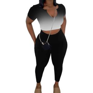 Nimsruc 2 Piece Sets For Women Sexy Casual Workout Crop Short Sleeve Long pants Leggings Sets Summer Active Wear (Large)