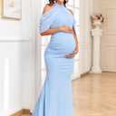 CYCLAMEN Maternity Mermaid Maxi Dress Ruched Cold Shoulder Halter Neck Formal Pregnancy Gown Baby Shower Photoshoot (Blue, XL)