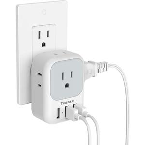 USB Charger Block, TESSAN Wall Plug Adapter with Electrical 4 Box Splitter 3 USB Wall Charger Ports, Multi Plug Outlet Extender Charging for Cruise, Travel, Office, Dorm Essentials (Grey)
