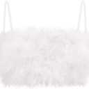 TYNORA Women's Faux Fur Crop Top Spaghetti Strap Tube Tops Strappy Cami for Concert Club Party (White) Large