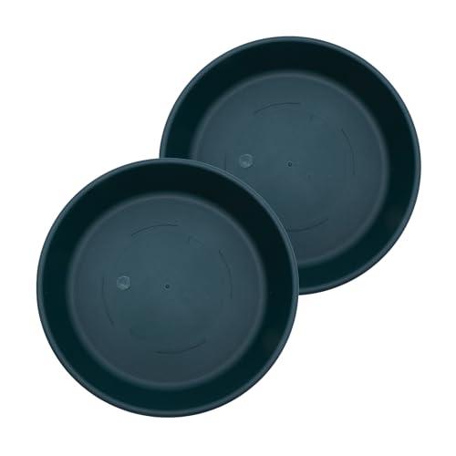 The HC Companies 14 Inch Classic Round Plant Saucer, Lightweight UV-Resistant Plastic Outdoor & Indoor Flower Pot Tray, 2-Pack Plant Pot Trays for Garden & Home Decor, Evergreen