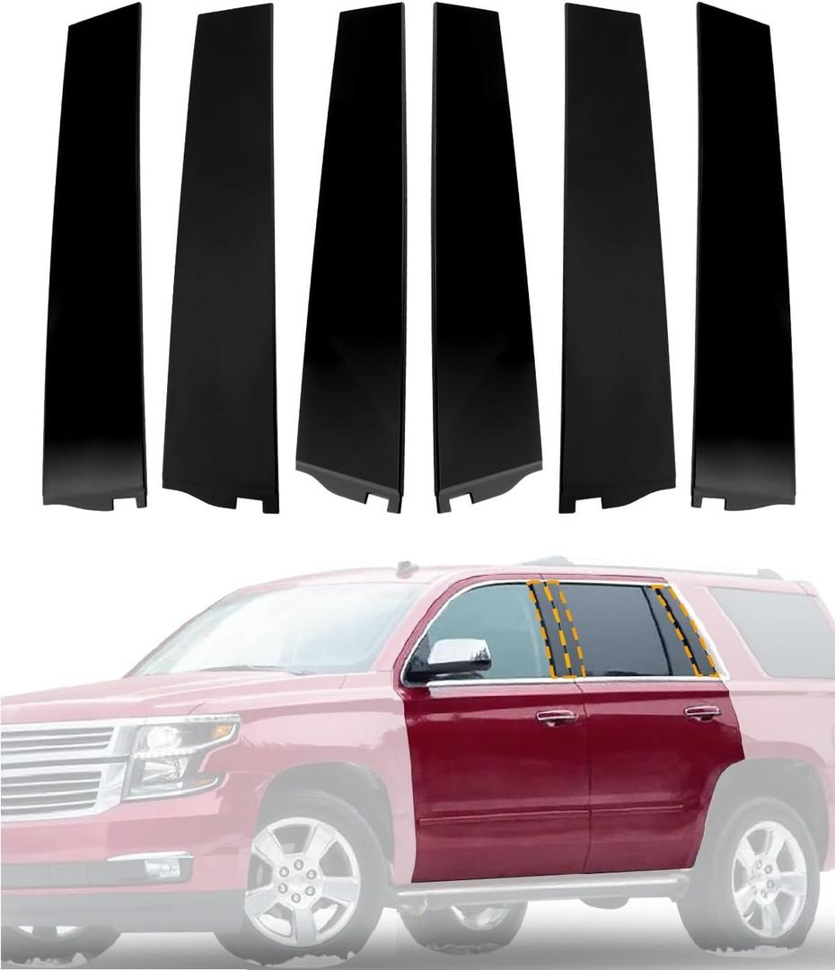 Windshield Trim Molding, B&C Pillar Kit, 2015-2018 Chevy Tahoe/GMC Yukon/Cadillac Escalade, Front&Rear Door Outer Pillar Trim Moulding, LH&RH, OE#926-241 926-242 926-243 926-244 926-245 926-246 (6PCS) (Standard Version)
