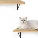 2PCS Cat Wall Shelves with Scratching Mat, 16.6x9.7 Inch Solid Pine Wood Wall Mounted Kitten Floating Shelf, Window Perch Hammock, Cats Wall Furniture for Cats Sleeping, Playing, Climbing