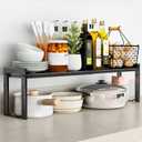 Expandable Cabinet Shelf Organizer 16-26" L Stackable Kitchen Counter Shelf Rack Sink Riser Countertop Storage Black (Normal 7.9D)