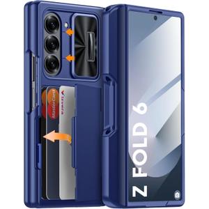 Vizvera for Samsung Galaxy Z Fold 6 Case RFID Wallet with Cards Holder [S Pen Holder] [Camera Cover] Shockproof Silicone Protective Phone Case for Z Fold 6 2024-Blue
