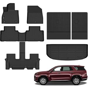 Jenofa-Car Floor Mats for Hyundai Palisade 2020-2025 7&8 Seat All Weather Mats Waterproof Durable Full Set Floor Liner Custom for Palisade Accessories Black (Floor Mats & Backrest Mat & Cargo Liner)