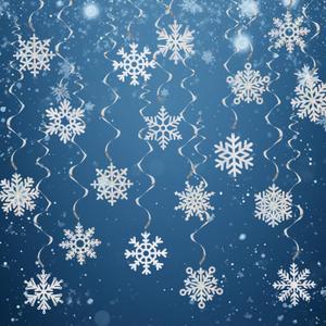 24Pcs Frozen Colorful Snowflake Hanging Swirl Decorations, Winter Ceiling Streamers Iridescent Snowflakes Ornament for Wonderland Party Decorations, New Year Birthday Christmas Party Decor (White)