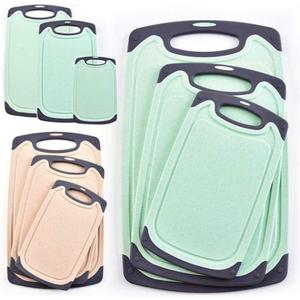 FLYINGSEA Cutting Boards For Kitchen, Anti-Skid Eco-Wheat Straw Vegetable Board Set (3 Pcs), Dishwasher Safe (Light green)
