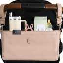 Vegan Leather Stroller Caddy with Cup Holder - Universal Stroller Organizer with Cup Holder, 4 Built-In Pockets, Shoulder Strap, Stroller Cup Holder fits Mockingbird, UppaBaby, Nuna, BOB, and More