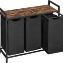 VASAGLE Laundry Hamper, Laundry Basket, Laundry Sorter with 3 Pull-Out and Removable Bags, Shelf, Metal Frame, 3 x 10.6 Gallons (40 L), 36.4 x 13 x 28.4 Inches, Ink Black and Rustic Brown UBLH301B01, 3 Bags - 120 L
