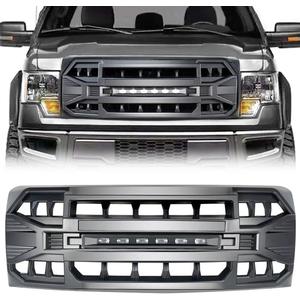 Front Grill Replacement for F150 2009-2014, Matte Black Front Bumper Grille w/Off-Road Lights