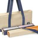 American Mahjong Game Set with Blue Carrying Bag,166 Premium White Tiles (1.2''), All-in-One Color Rack/Pushers, Chips, Wind Indicator, English Manual, Complete Mah jongg, Mahjong Tiles Set