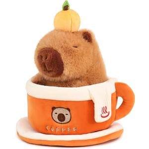 Ditucu Coffee Cup Capybara Plush 9 inch Cute Capibara Stuffed Animal Soft Plushies Toys Gifts for Kids Adults Brown