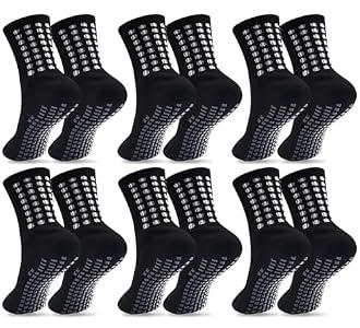 Duufin 6 Pairs Black Grip Socks Soccer Youth Grippy Sports Athletic Football Grip Soccer Non Slip Socks for Youth Boys Girls 10-15 Years Old