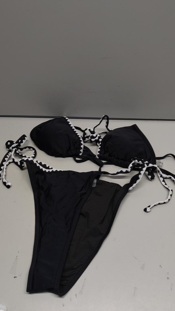 SUUKSESS Women Cheeky Halter String Bikini Sets Sexy Triangle Two Piece Swimsuit High Cut Bathing Suit (Black, M)