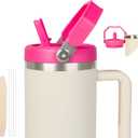 40oz Lid for Stanley Cup, Flip Straw Leak Proof Lids Replacement with Handle for 40oz Stanley Quencher and ProTour, No Spill Lids Reusable Removable Replacement Accessories for StanleyCup, (Rose*1)