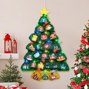 Christmas Advent Calendars with Pockets, Christmas Tree Hanging Advent Calendar Reusable, Empty to Fill Farbic 24 Days Countdown Christmas Decorations