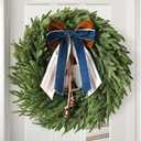 Christmas Decorations - 22 Inch Norfolk Pine Christmas Wreath with Bells and Ribbon - Artificial Pine Greenery Winter Wreath for Home Table Wall Window Porch Door Indoor Outdoor Decor