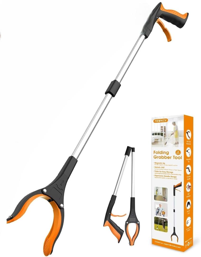 32" Grabber Reacher Tool, Foldable Reacher Grabber Pickup Tool with 360 Rotating Jaw & Magnet, Trash Picker Upper Grabber, Lightweight Grabbers for Seniors Heavy Duty