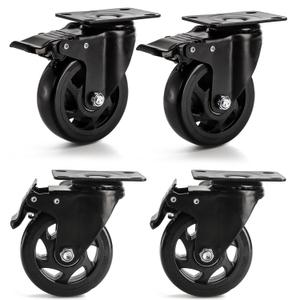 Yarlung 4 Pack 4 Inch Caster Wheels, Heavy Duty Swivel Plate Casters with Brake, 360 Rotating Dual Locking Caster No Noise PVC Wheel for Cart, Furniture, Workbench, Set of 1000 Lbs Load Capacity