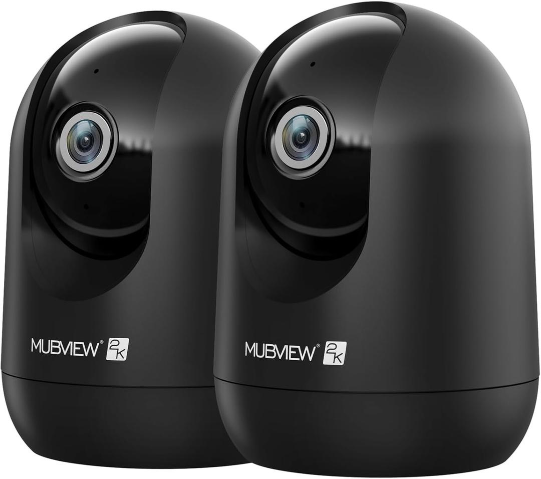 MUBVIEW Cameras for Home Security, Indoor Security Camera, 2.4G WiFi Wired Camera Ideal for Dog/Elder/Baby, Motion Tracking, Two-Way Audio, Pan Tilt, 24/7, 2K Night Vision PK320B-D (2 PCS, Black 2.4GHz)
