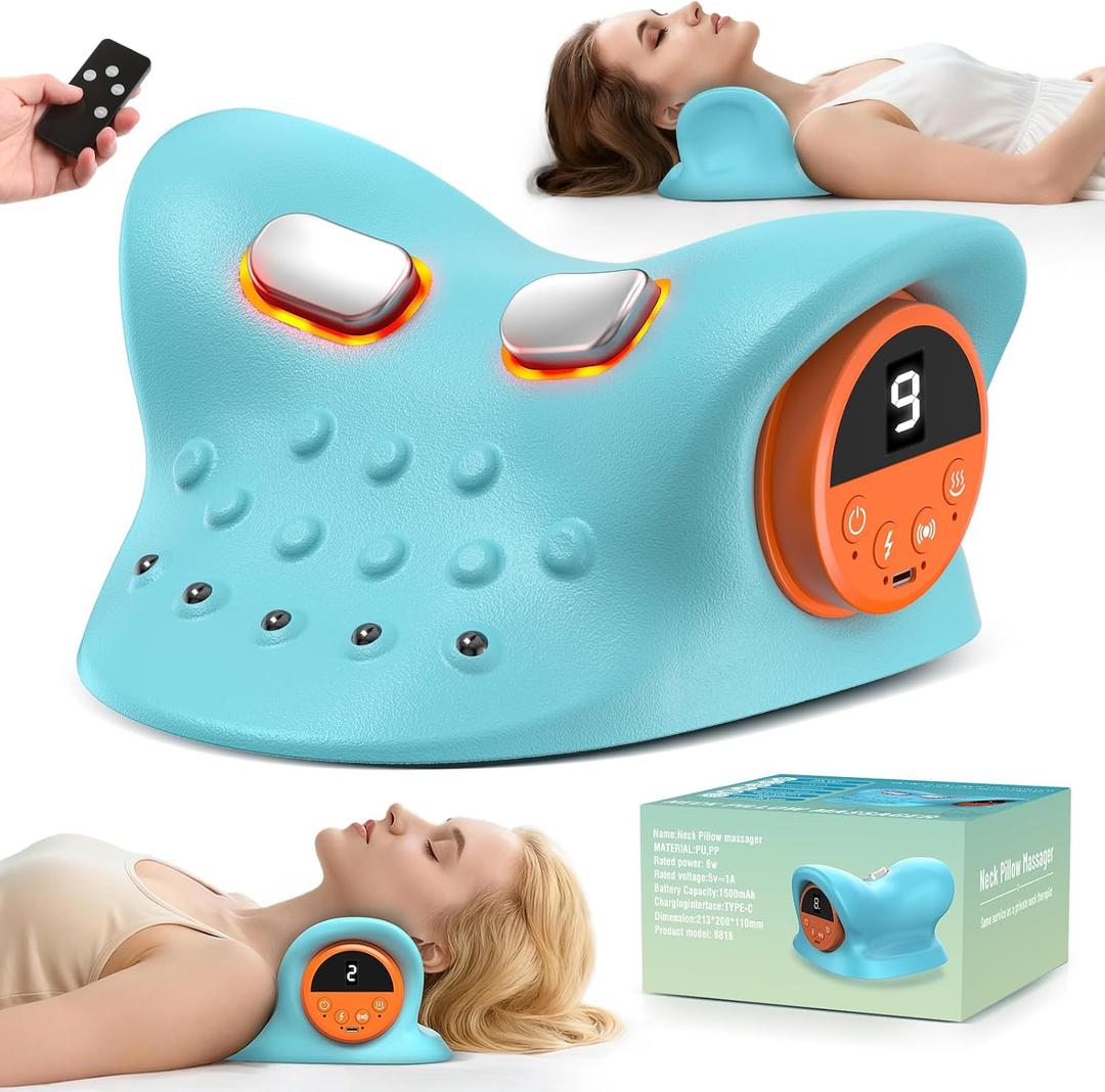Neck Massager 2026,4-in-1 Neck & Shoulder Massager with Multi-Directional Stretch, Heating & Vibration, 360 Remote Control Ergonomic for Home, Office,Car Travel