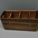 Wooden Kitchen Utensil Holder Organizer for Counter or Countertop, Large Wooden Utensil Holder for Storage Cooking and Silverware with 4 Compartment, Acacia Rustic Wood Container Extra Large