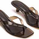 Agodor Jelly Thong Black Heeled Sandals for Women, Clear Flip Flop Low Kitten Heels Mules for Women Comfortable Square Open Toe Summer Casual Beach Slide Shoes US7.5