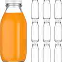Suclain 10 Pcs 16 oz Glass Juice Bottle with Lids, Clear Reusable Milk Container for Refrigerator, Airtight Heavy Duty Dispenser Drinking Jar for Beverage, Oat, Honey Storage Supply