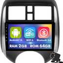 9 Inch IPS Touchscreen Android 14 Car Stereo for Nissan Versa Note 2014-2018 with Wireless CarPlay & Android Auto 2+64GB Car Radio, Support WiFi 6, Bluetooth,5.4, Backup Camera, SWC