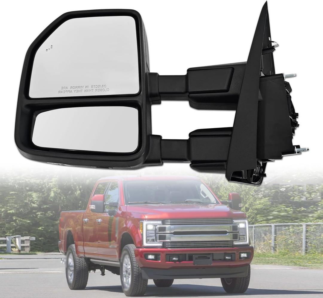 Left Driver Side Tow Mirror Fits for 2017-2022 Ford F250 F350 F450 with Blind Spot Detection Support Power Glass Adjustment Power Heated with Turn Signal Light & Puddle Light Manual Folding