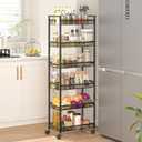 6 Tier Slim Rolling Storage Cart, Narrow Mobile Shelving Unit Organizer Utility Cart with Wheels, Metal Wire Storage Rack with Baskets for Kitchen, Bathroom, Laundry & Living Room, 10in(W) Black