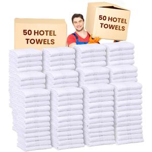 Soft 50 Hotel White Large Bulk Bath Towels (54x27) - Just $3.9/Towel - Bath Towels Bulk - 50 Pieces Wholesale Pack - Quick Dry - Salon White Towels Bulk, Spa Towels Bulk (X Large Bath Towels)