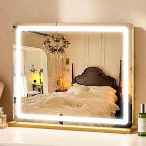 ROLOVE Vanity Mirror with Lights, Lighted Vanity Mirror with Dimmable 3 Modes, LED Makeup Mirror, Touch Screen Control, for Makeup Desk, Dressing Room, Gold, 23x19 Inch