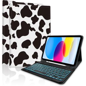 TopPerfekt for iPad Air 11-inch M2 2024/M3 2025 case with 7-Color Backlights Bluetooth Keyboard,Pro 11(4th,3rd,2nd,1st Gen 2022/2021/2020/2018) Pencil Holder for Air 4/5th 2020/2022 10.9"- Cow Black