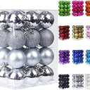Emopeak 24Pcs Christmas Balls Ornaments for Xmas Christmas Tree - 4 Style Shatterproof Christmas Tree Decorations Hanging Ball for Holiday Wedding Party Decoration (Silver, 1.6"/4.2CM), 2 Pack