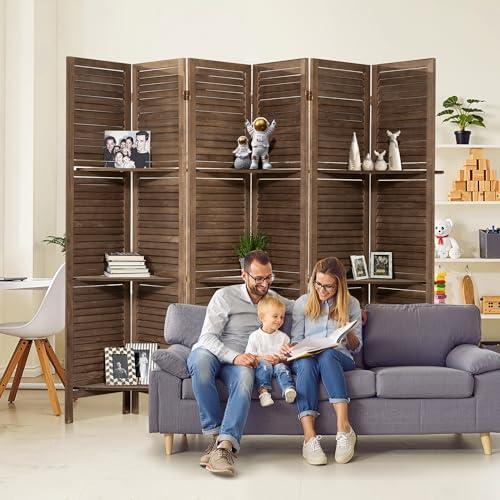 Osparple Room Divider with Shelves, 5.6FT Folding Room Divider Panel and Privacy Screen, 6 Panel Partition Wall Divider for Room Separation, Dark Brown, 
Product Dimensions	96"W x 66.93"H