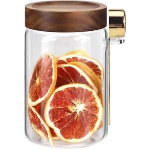Glass Food Storage Jar with Lids Spoon Glass Coffee Canister Borosilicate Glass Food Containers for Ground Coffee Beans Nut Pasta Sugar Candy Spice Rice Tea (900ml/30oz-1 pack-with spoon)