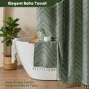 Siiluminisoy Extra Long Sage Green Boho Shower Curtain with Tassel, Woven Fabric 84 in Shower Curtain, Tufted Chevron Striped, 72 x 84, Modern Chic Textured Minimalist Bathroom Shower