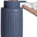 INGOFIN Ceramic Foaming Soap Dispenser - 12oz Foam Hand Soap Dispenser Bathroom, Modern Refillable Dish Dispenser with Pump for Kitchen, Matte Blue