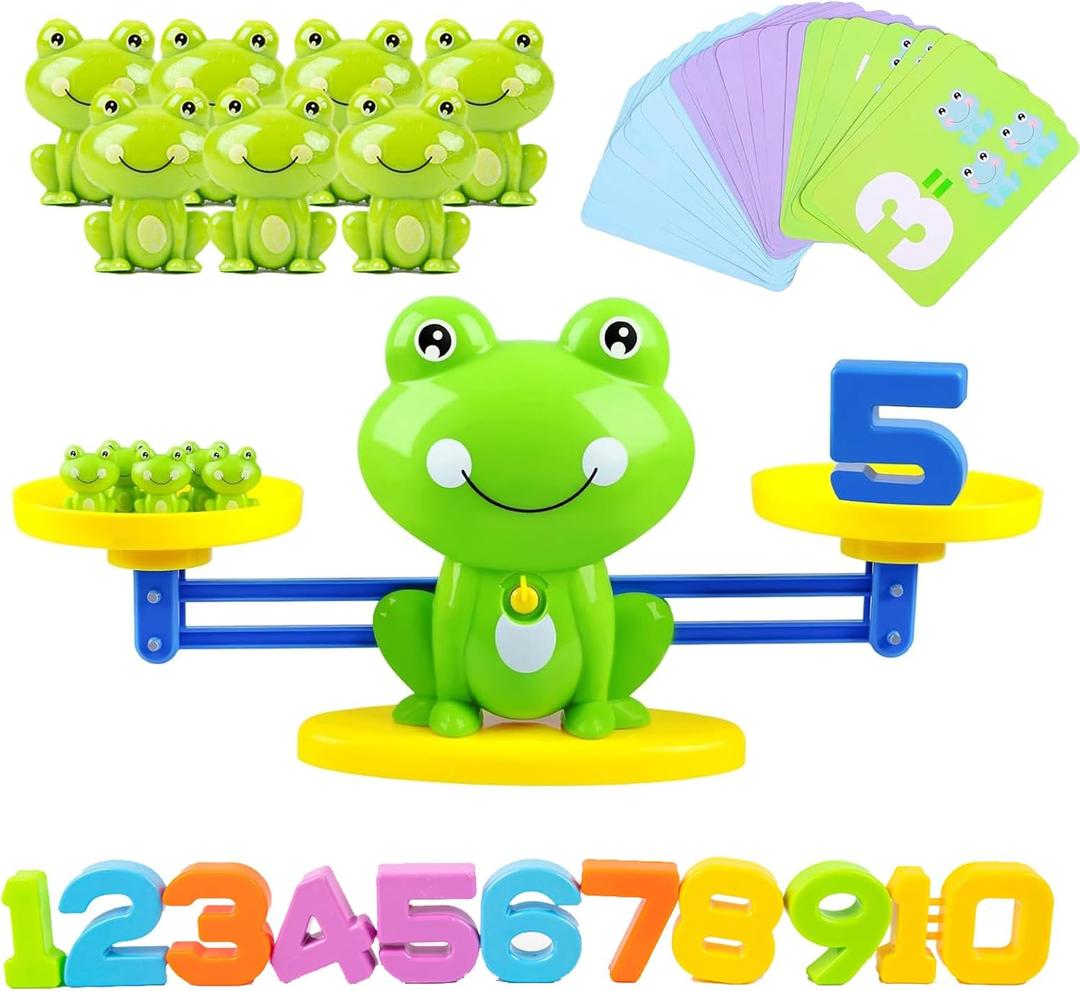 lonfypeng Frog Balance Counting Toys, Cool Math Learning Games for Boys and Girls, Educational Number Preschool Toy, Fun Children's Gift STEM Math Games for Kids Age 3+ (63 PCS)